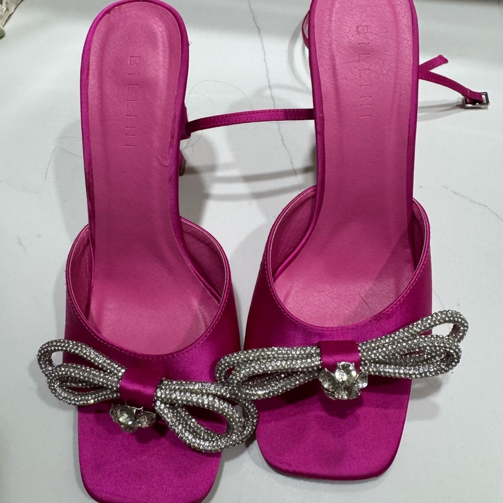 Bellini Pink Heeled Sandals with Rhinestone Bow